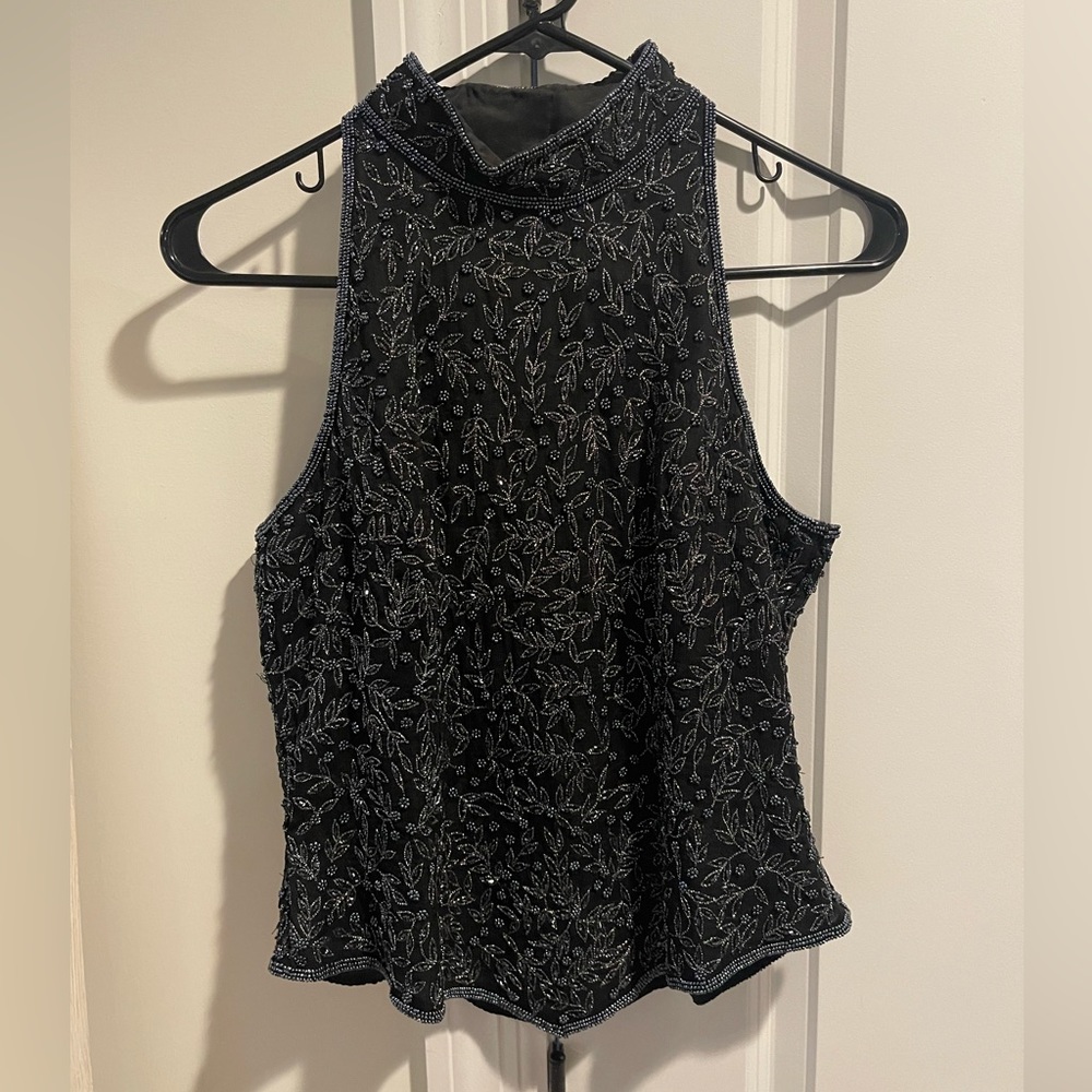 Black Beaded Evening Wear Top by Papell - Vintage